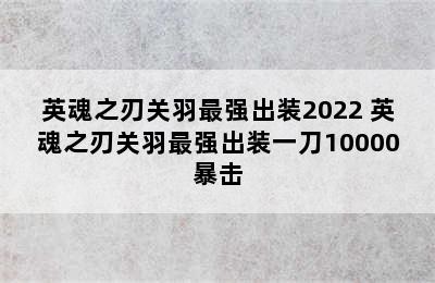 英魂之刃关羽最强出装2022 英魂之刃关羽最强出装一刀10000暴击